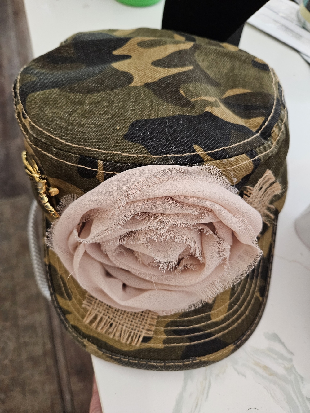 Women’s Camouflage Cadet Cap with Blush Rose Accent